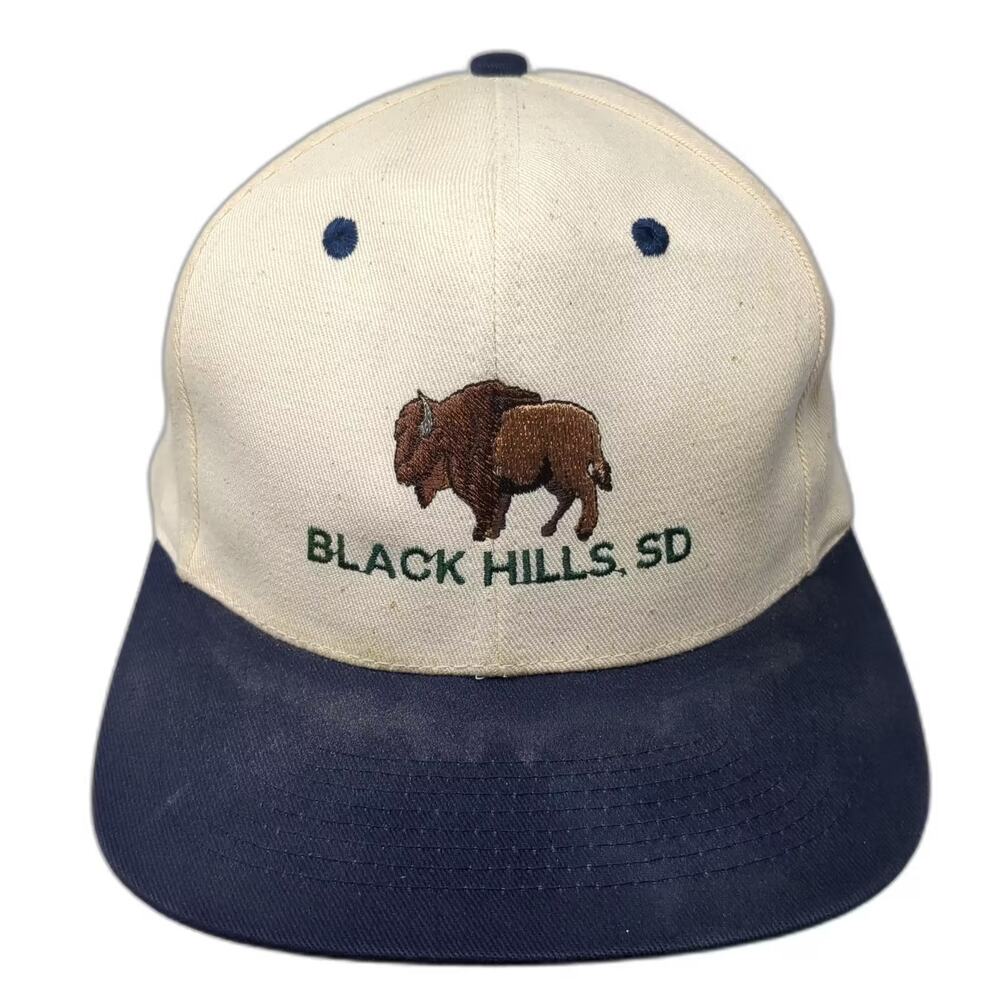 T.I. Black Hills SD Buffalo Bison Snapback Hat Beige Blue OSFA Green Underbrim